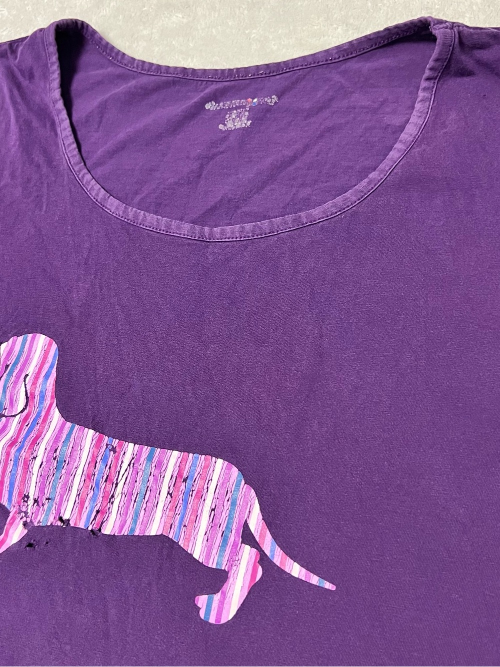 Purple Dachshund Graphic Dog Tee - Purple with Pink Stripe Print - Picture 3 of 7